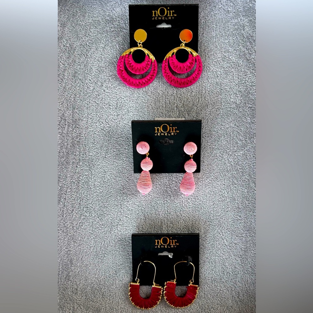 NWT Lot of 3 Pairs of nOir Jewelry Pink & Red Wrapped Woven Dangle Earrings Set